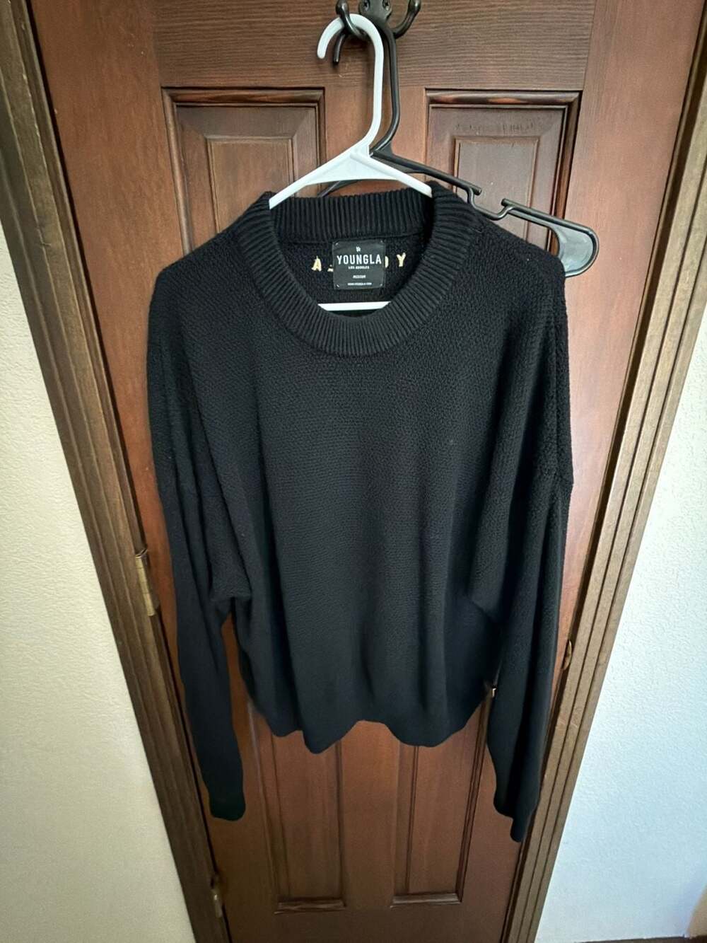 YoungLA Los Angeles Men's Black Textured Crewneck Knit Sweater